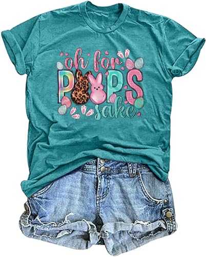 Women Happy Easter Shirt oh for Peeps Sake Letter Print Easter Tshirt Cute Rabbit Graphic Easter Tee