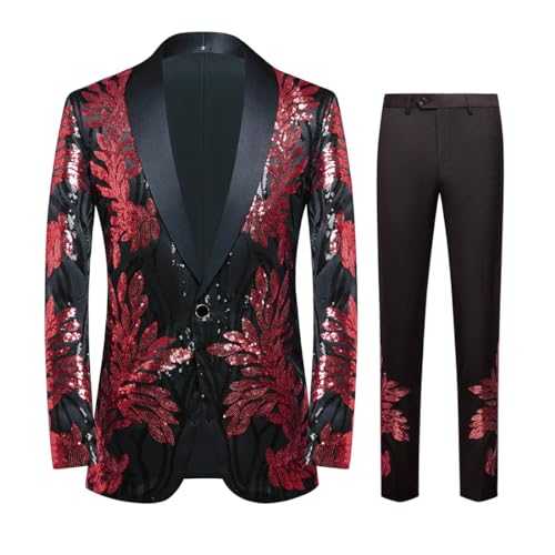 CARFFIV Men's High-end Positioning Sequins Luxury Suits One Button Shawl Lapel Blazer Jacket Pants,Men Tuxedo Suit Set