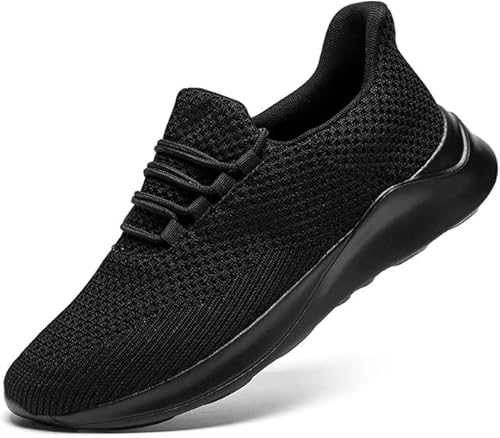 VGPSFN Mens Trainers Running Walking Shoes Tennis Sport Gym Sneakers Casual Comfortable Lightweight Non-Slip Breathable Fashion Workout Shoes Black Size 9.5