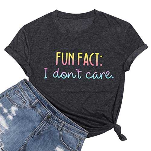 Fun Fact I Dont Care Tshirt Women Funny Saying Shirts Sarcastic Letter Print T-Shirt Novelty Junior Gift Graphic Tee Top