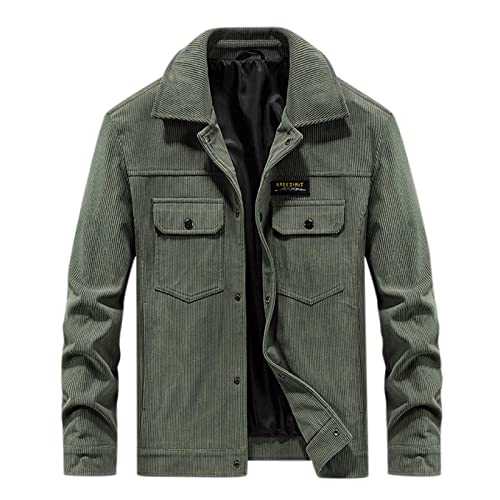 Bomber Jacket Men,Men's Corduroy Jacket Casual Smart Button Down Outdoor Lightweight Cotton Baseball Jacket Coat Work Windproof Lapel Collar Long Sleeve Autumn Winter Military Jacket UK Clearance
