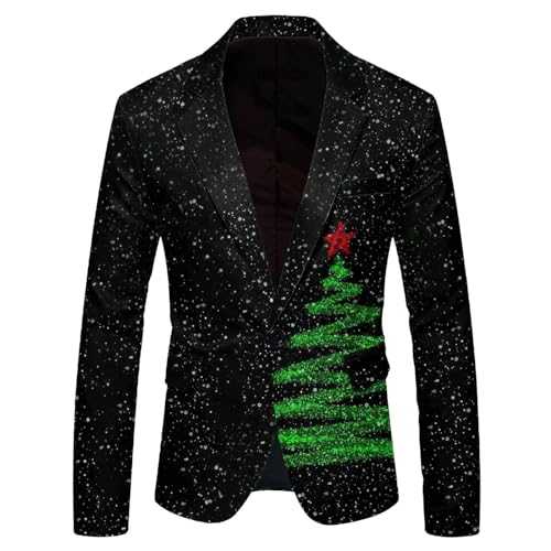 Men's Fun Christmas Suit Snowfalke Santa Xmas Tree Print Long Sleeve Jacket Blazer Coats Casual Plus Size Chic Slim Fit Xmas Costume Set Festival Rave Outfit Xmas Party Outfit