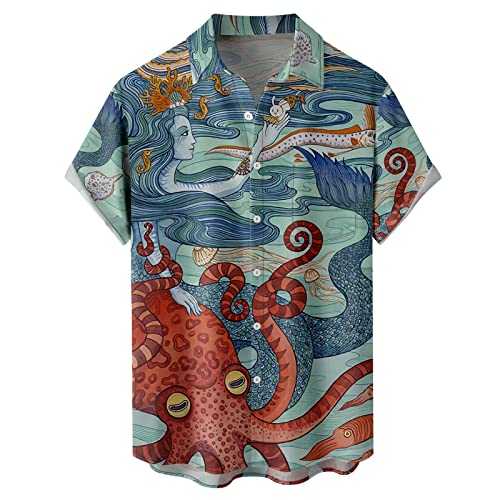 Mens Printed Shirts Short Sleeve Button Down Beach Shirts Shirt for Man Fitted Dress