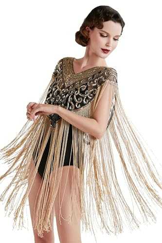 BABEYOND Women's 1920s Shawl Long Fringed Evening Cape Sequin Beaded Party Shawl