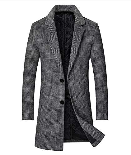 Chuengyu Men's Trench Coat Wool Blend Top Pea Coat Winter Long Single Breasted Slim Fit Classic Stylish Business Overcoat Long Jacket