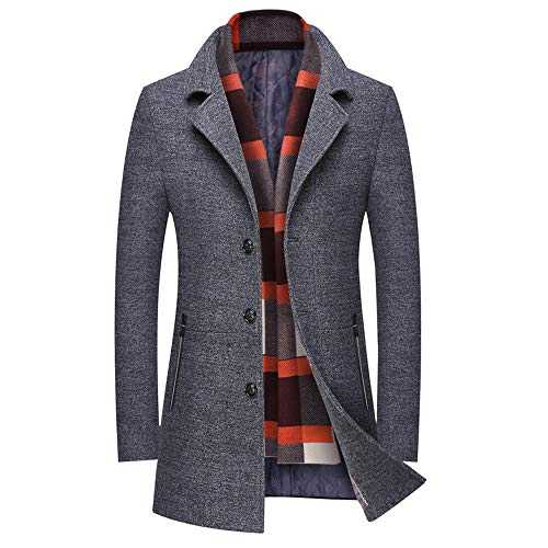 FTIMILD Men's Wool Blend Short/Long Coat Slim Fit Winter Warm Business Jacket with Free Detachable Touch Wool Scarf