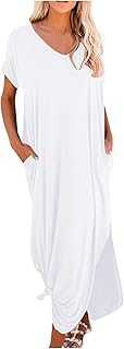 Party Dresses for Women UK Graduation Summer Round Neck Casual Loose Split Soft Long Maxi Beach Dress with Pockets S-5Xl