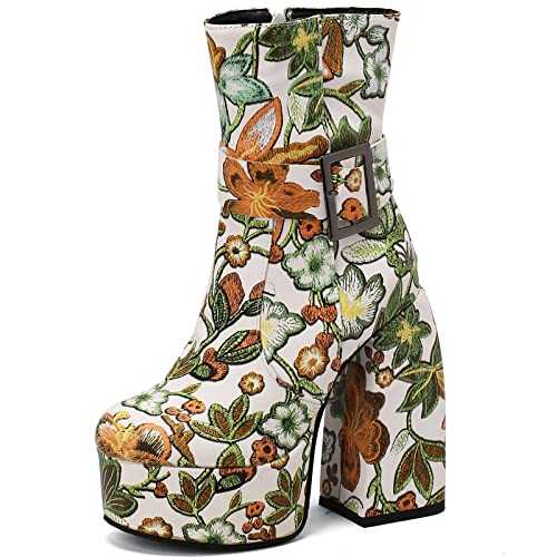 Vrupons Women's Platforms Knee High Boots with Super High Chunky Heels and Round Toe Long Boots