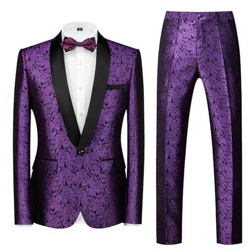 Mrjitor Men's 2-Piece Suit Jacquard Tuxedos One Button Jacket and Pants Formal Wedding Dinner