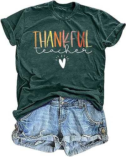 hohololo Thanksgiving Shirts Women Thankful Teacher T Shirt Fall Heart Graphic Tees Short Sleeve Blessed Tops