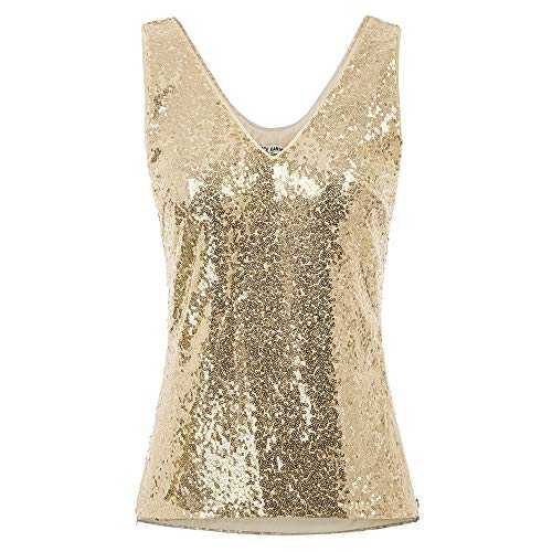 GRACE KARIN Women Sparkly Sequin Sleeveless Tops Sequins V Neck Shimmer Vest Tank Top