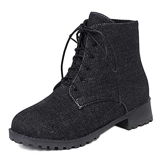 Smilice Women Ankle Denim Boots with Flat Heel and Rounded Toe