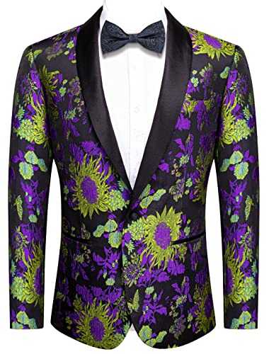 Hi-Tie Mens Luxury Slim Fit Floral Tuxedo Blazer Suit Dinner Jacket Shawl Lapel One Button Tuxedo Suits Evening Wear for Party Prom Wedding