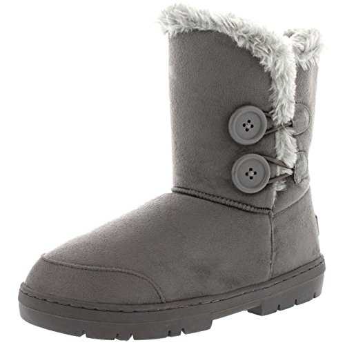 Polar Womens Two Button Faux Fur Waterproof Rain Winter Snow Boots - Warm & Comfortable For Outdoor Walking