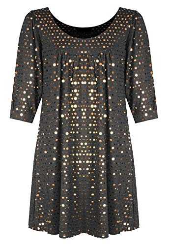 REAL LIFE FASHION LTD Womens Sparkling Glitter Shiny Sequins Party Top Ladies 3/4 Sleeve Shirt Dress Lightweight Fashion Wear Sequin Shirt Top UK 14-28