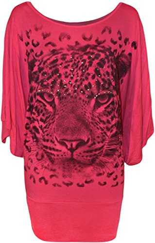 WearAll Ladies Tiger Print Glitter Batwing Womens Top 12-30