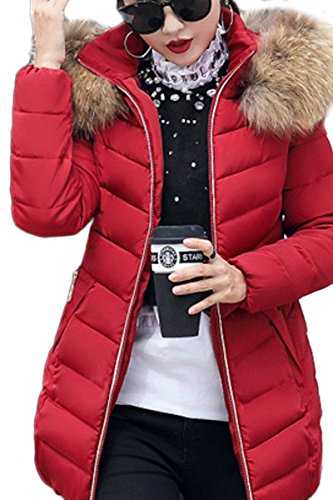 YMING Ladies Winter Long Jacket for Winter Puffer Quilted Jacket with Detachable Fur Hood
