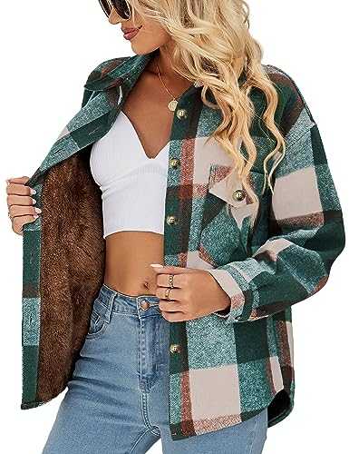 SeekMe Womens Sherpa Fleece Lined Jackets Plaid Flannel Shirts Shackets Warm Winter Thermal Fuzzy Coats with Pockets