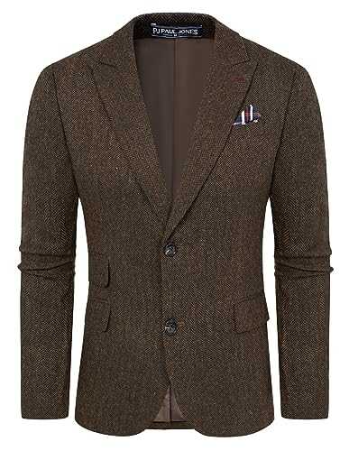 PJ PAUL JONES Men's Vintage Herringbone Tweed Blazers British Wool Blend Sport Coat Jacket