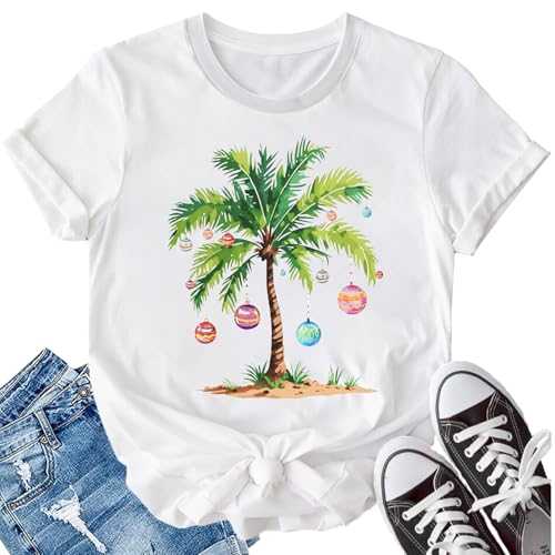 LBP Sunshine Beach Shirt for Women Summer Vacation Palm Trees T-Shirt Hawaii Beach Tee Tops