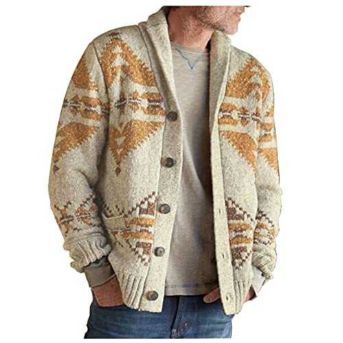 AMDOLE Sweater Chalet Men's Casual Coats Print Long Sleeve Single Breasted Tops Pocket Sweater Cardigan Coat Winter Warm Casual Coat Button Jacket Big And Tall Mens Sweater