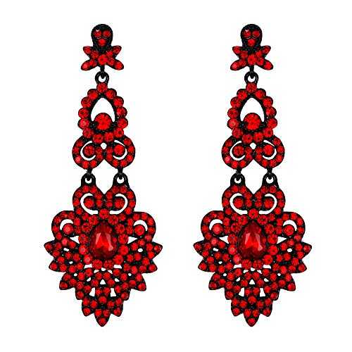 EVER FAITH Women's Crystal Wedding Vintage Style Floral Leaf Chandelier Dangle Earrings