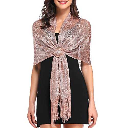 vimate Sparkling Metallic Shawls and Wraps for Bridal Weddings/Evening Party/Formal Dresses (With Free Shawl Buckle)