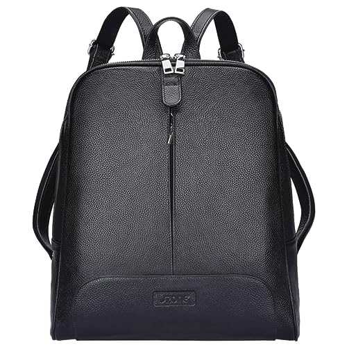 S-ZONE 14 Inch Laptop Women Genuine Leather Backpack Fashion Rucksack Purse Casual Shoulder Ladies Travel Bag