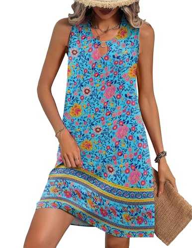 Zeagoo Summer Dresses for Women Sleeveless Loose Boho Floral Print Beach Dress Casual Sundress