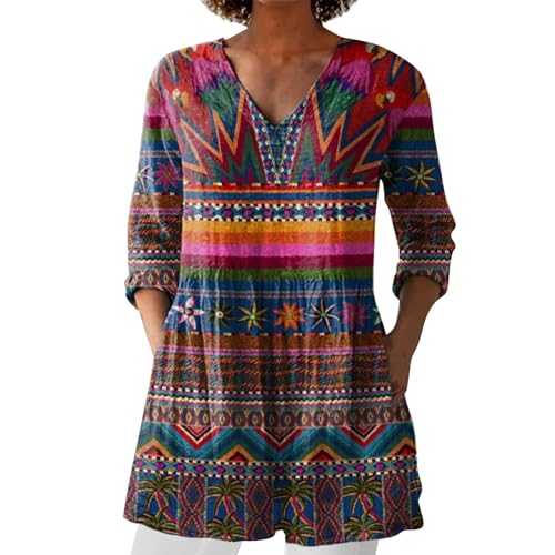 2025 New Women's Summer Printed Group Shirt Women's Linen V Neck Casual Shirt Womens Tops and Blouses