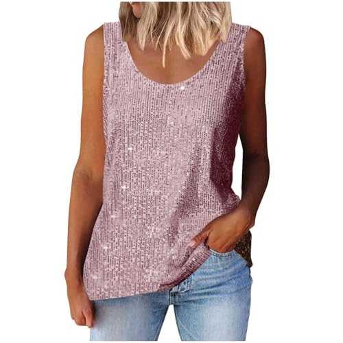 AnnSemo Women's Sequin Tops Elegant Sleeveless Glitter Camisole Vest v Neck Tank Tops with Wide Strap camitops Sexy Sparkly Shimmer top Summer Tops Daily Club Wedding Party Tops for Night Out