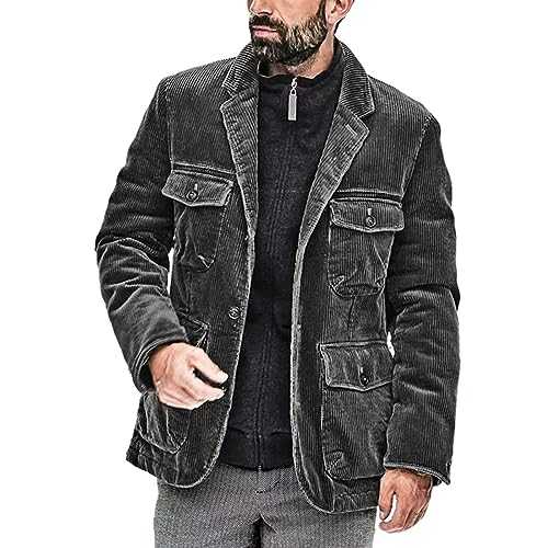 kuiazelit Vintage Men's Military Jacket Corduroy Tactical Winter Coat Windbreaker Thick Lapel Collar Combat Casual Cargo Jacket Multi Pockets Casual Work Jacket Winter Bomber Jacket Outdoor Jacket