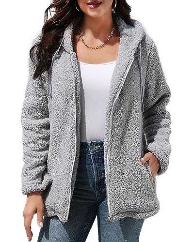 CheChury Fleece Jacket Women Winter Warm Fluffy Jumpers Soft Teddy Coat with Pockets Zip Up Hoodies for Women Plush Sweatshirt Fleece Hoodie Casual Overcoat Cardigan Hoody
