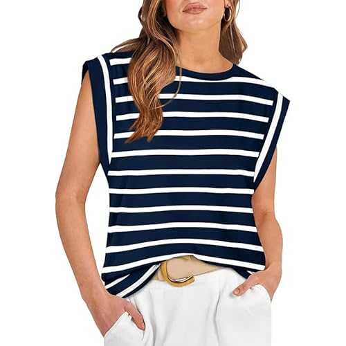 TANMESSO Women's Striped Crop Tops 2024 Cap Sleeve Crewneck Casual Loose T-Shirts Basic Summer Tees