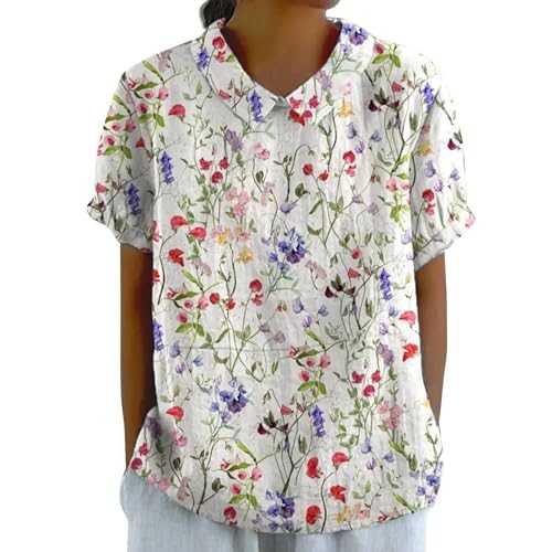 Summer Top, Teenager Slim Fit Elegant Basic Shirt Women's Tops Women's Short Sleeve Shirt Blouse Women's Long Linen Blouses & Tunics for Women Hiking Blouses Short Sleeve Slip Blouse Large Sizes