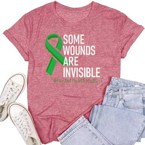 SUWATOIN Womens Mental Health Matters Shirts Green Ribbon Awareness T-Shirt Inspirational Tee Top