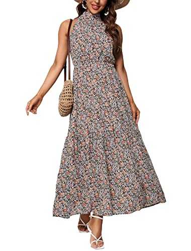 Feiersi Women’s Casual Sleeveless Long Maxi Dress Flowy Loose Ruffle Sundress