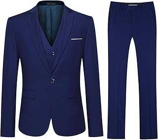 YOUTHUP Mens Slim Fit Suits 1 Button Business 3 Piece Suit Wedding Prom Blazer Waistcoat Trousers