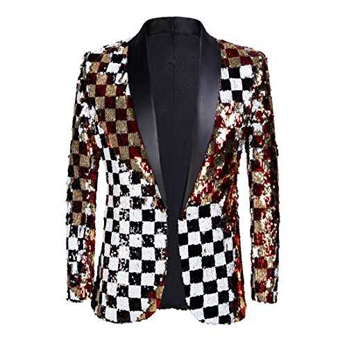 PYJTRL Men Stylish Two Color Conversion Shiny Sequins Blazer Suit Jacket