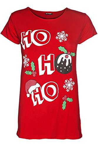 Fashion Star Womens HO HO HO Hat Snowflake T-Shirt Xmas Top