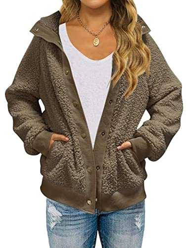 TECREW Womens Winter Sherpa Fleece Button Jacket Coat Loose Long Sleeve Outwear