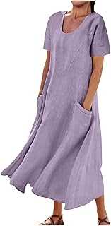 Cool Flowy Tunic Dress Women Modern Independence Day School Short Sleeve with Pockets Solid Evening Dress Women