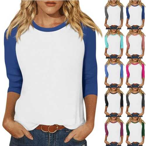 Women's Crew Neck 3/4 Sleeve Printed T Shirt Fashionable Casual Top Button Down Dress Women
