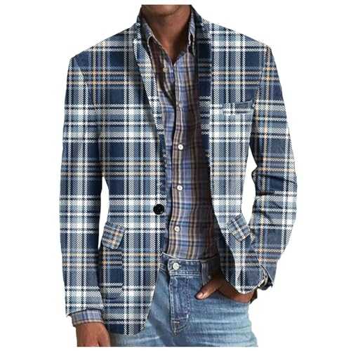 Mens Check Blazers 2 Button Casual Work Slim Fit Lightweight Suit Jacket Vintage British Blazer Plaid Formal Jackets