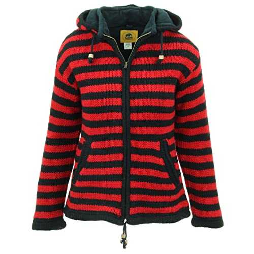 LOUDelephant Hand Knitted Wool Hooded Jacket Cardigan Ladies Cut S-XXL Lined Warm