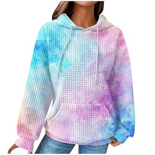 Hoodies for Women UK Sale Clearance,Waffle Knitted Sweater Oversize Hooded Sweatshirts with Pockets Trendy Winter Clothing Casual Activewear Tracksuits Women Warm Long Sleeve Pullover Tops Plus Size