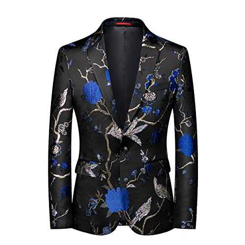 MOGU Mens Metallic Jacquard Blazer Slim Fit Elegant Tuxedo Suit Jacket for Daily Prom Party