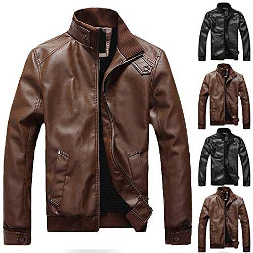 Arestory Men's Motorcycle Jackets Clearance Faux Leather Zipper Long Sleeve Coat Mens Unfilled Bomber Windbreaker Jacket Stand Collar Bomber Biker Coats Winter Warm Overwear Punk Steampunk Overcoat