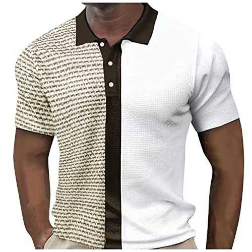 Kmdwqf Polo Shirts for Men Adult,Men's Spring and Summer Fashion Loose Lapel Zipper 3D Digital Printing Short Sleeved Top T Shirt Top Good Luck Gifts Warehouse Clearance