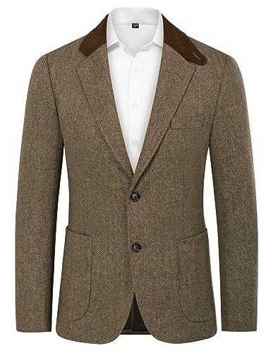 PaulJones Men's Blazer Smart Casual Suit Jacket Wool Blazer Classic Tweed Jacket Regular Fit Blazer